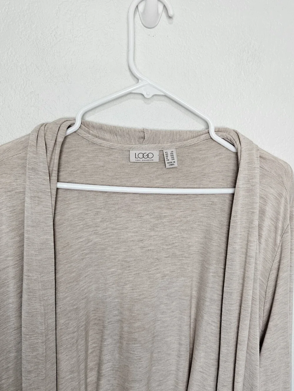 Logo Lori Goldstein | Lace Trim Lightweight Aysymmetrical Open Front Cardigan 2X